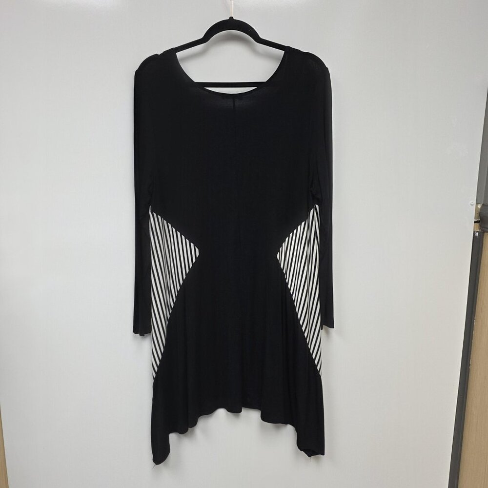 Verducci Dress Womens Large Black Stripe Swing 3/4 Sleeve Asym Hem Made USA - Picture 4 of 8